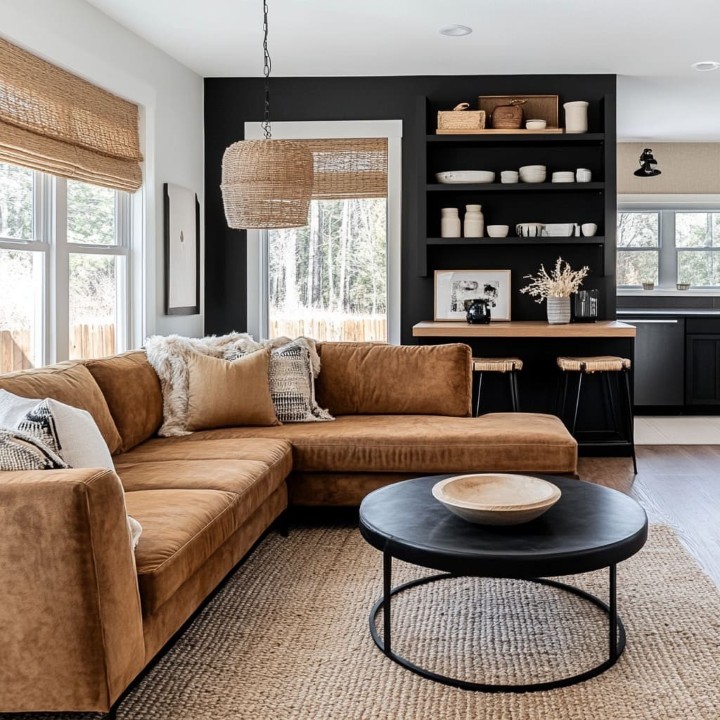 Mixing Textures and Materials With Dark Brown Seating in Living Areas