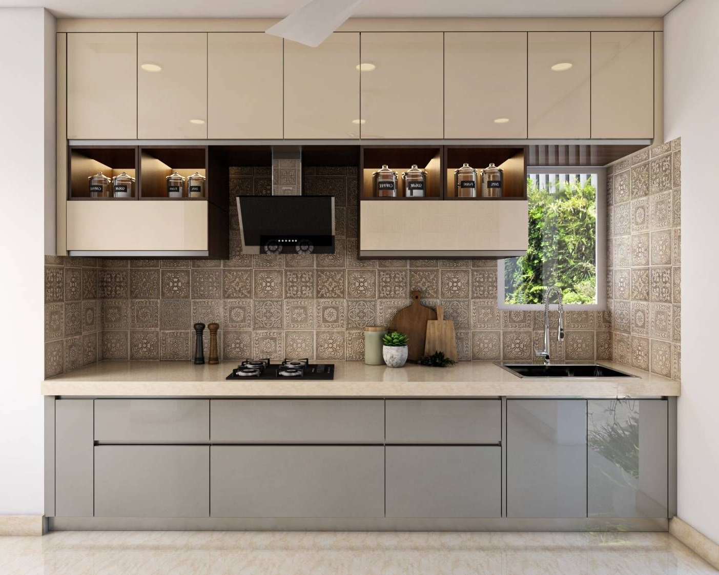 Low Maintenance Contemporary Style Compact Sized Kitchen Design | Livspace within Kitchen Ideas With Wood Cabinets