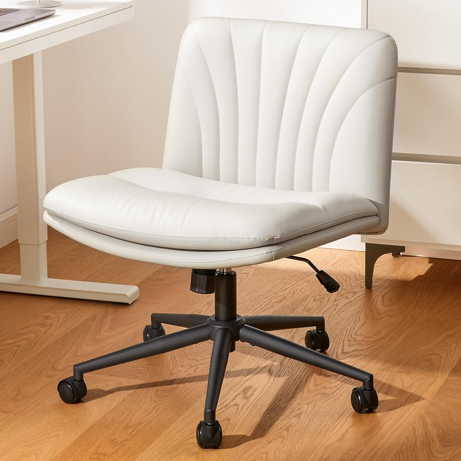 Amazon.com: Marsail Armless-Office Desk Chair With Wheels: Pu Leather ... for ergonomic benefits of armless office seating for long workdays