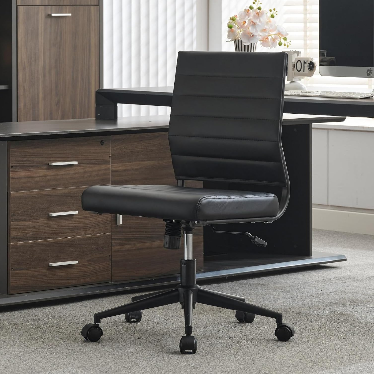 Amazon.com: Okeysen Office Desk Chair No Arms, Mid Back Ergonomic ... throughout Office Chair No Armrest