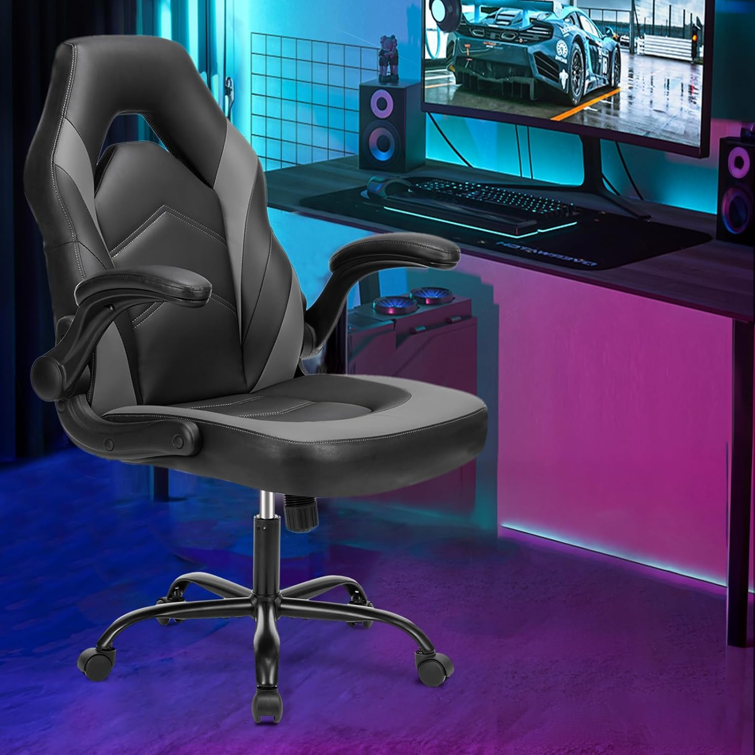 Amazon.com: Sweetcrispy Video Gaming Desk Chair With Pu Leather For ... throughout Understanding the Science Behind Office Chair Gaming Ergonomics