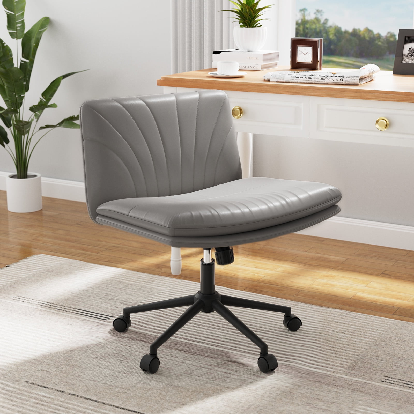 Chitooma Pu Armless Office Desk Chair With Wheels,Pu Leather Cross ... inside Office Chair On Wheels