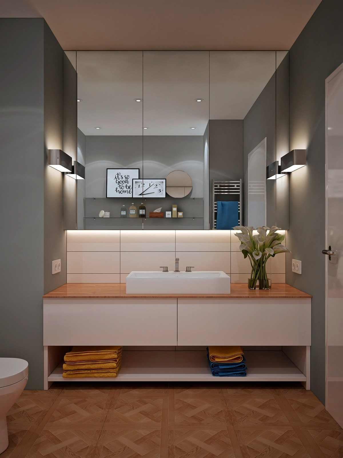 Grey Modern Bathroom White Single Vanity | Interior Design Ideas pertaining to Bathroom Ideas Vanity