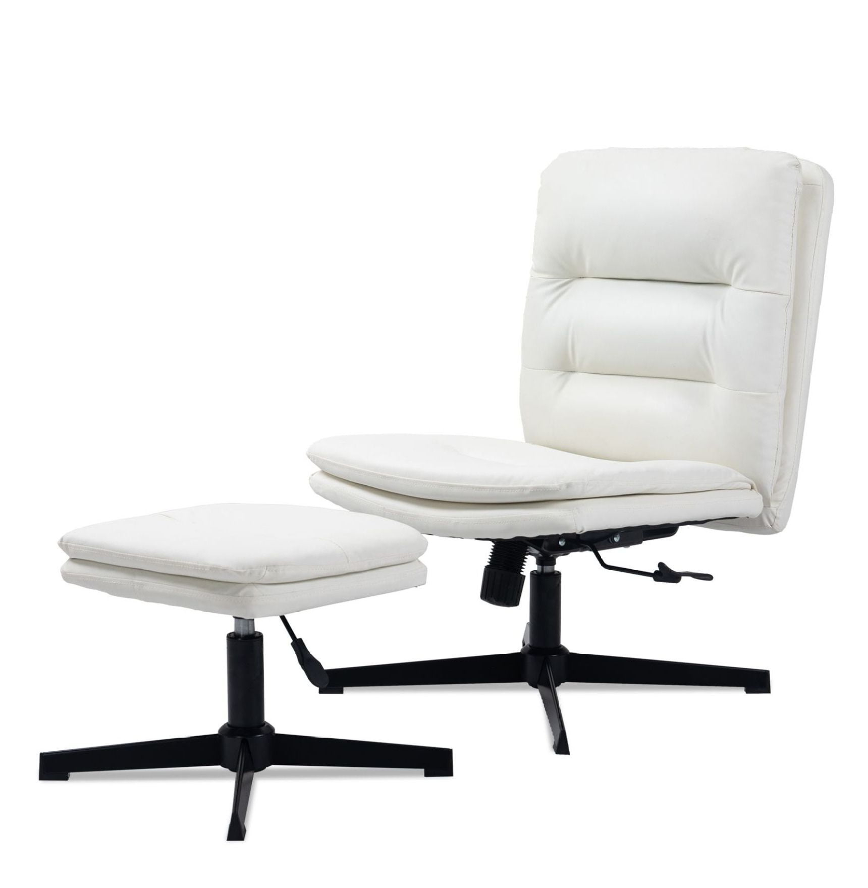 High Back Office Chair With Ottoman, Pu Leather Armless Desk Chair No ... within Office Chair Ottoman