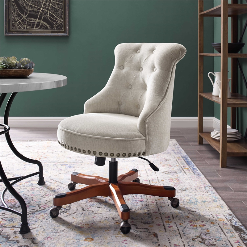 Linon Sinclair Upholstered Office Chair Wood Base With Wheels In ... inside Why Your Back Hurts and How Proper Chair Upholstery Can Help