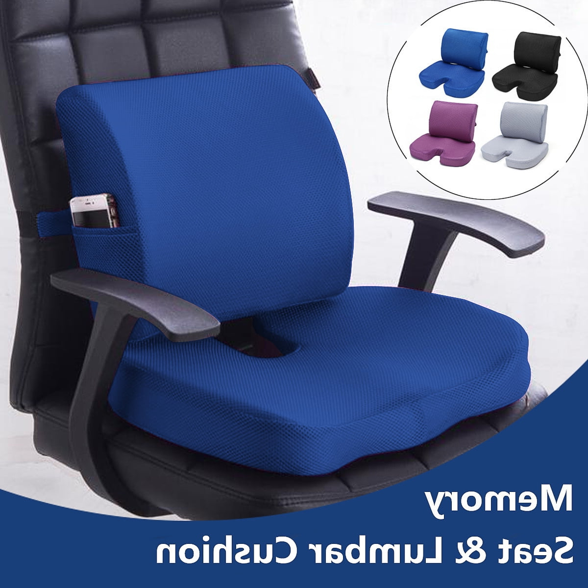 Memory Foam Luxury Seat Cushion Tailbone Lumbar Back Support Seat ... within Office Chair Cushion For Back Pain