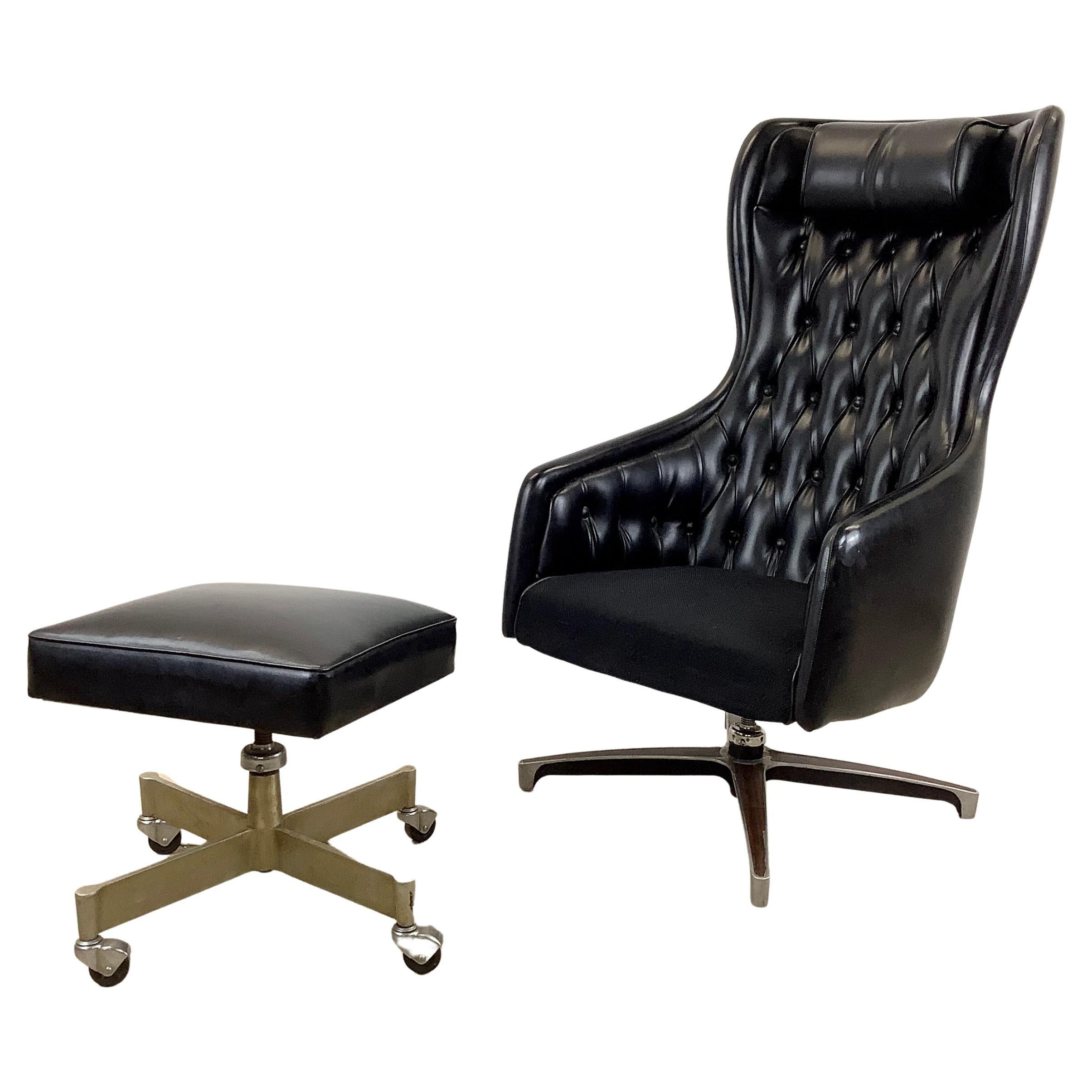 Mid-Century High Back Executive Desk Chair With Rolling Ottoman At 1Stdibs intended for Office Chair Ottoman