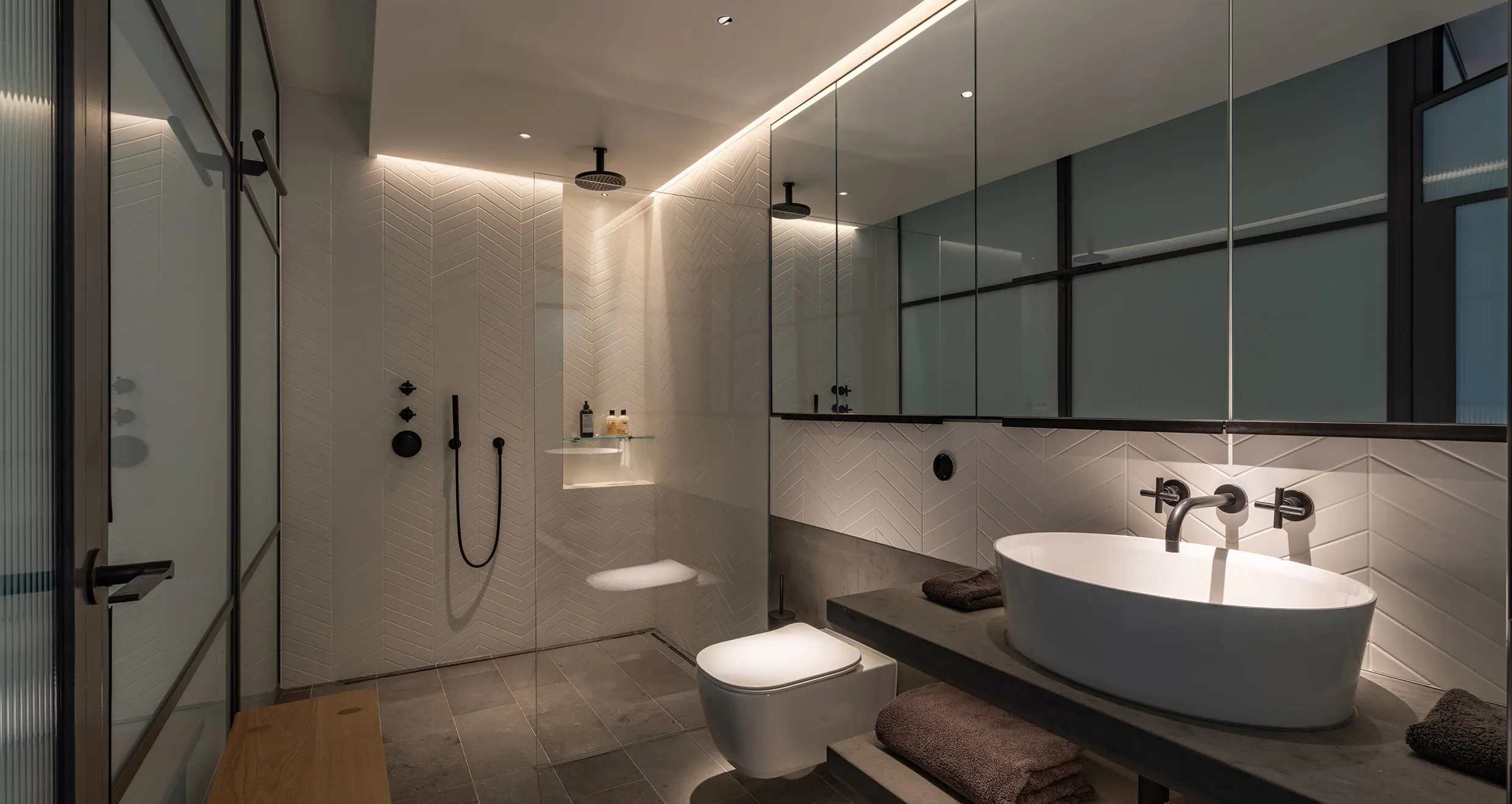 Sleek Lined Bathroom Lighting Design - John Cullen Lighting in Bathroom Design Light
