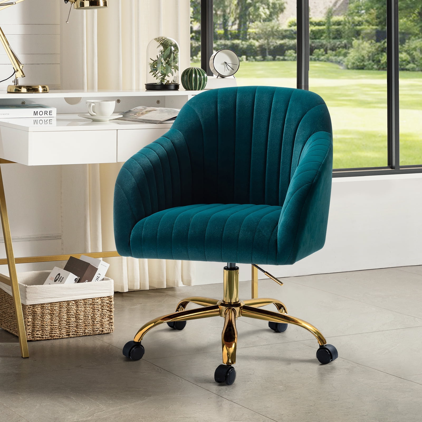 Velvet Office Desk Chair Rolling Vanity Armchair Swivel Adjustable ... intended for Office Chair Velvet