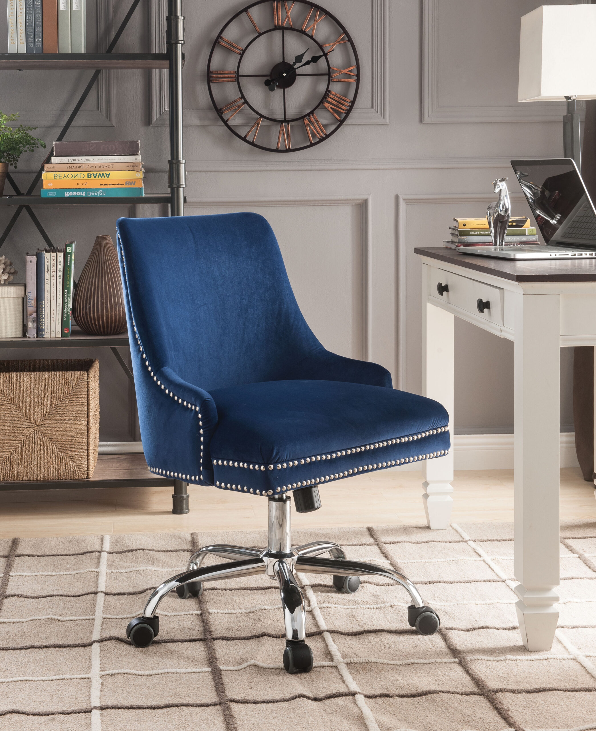Velvet Upholstered Swivel Office Chair With Adjustable Height And Metal ... intended for Office Chair Velvet