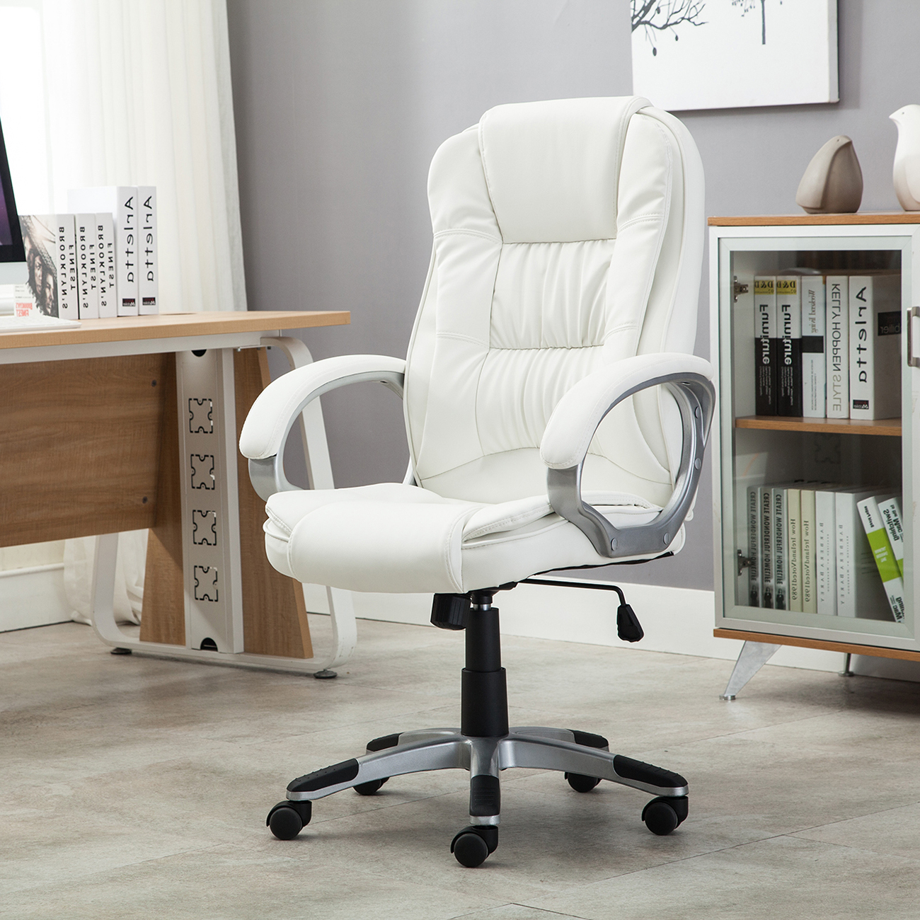 White Pu Leather High Back Office Chair Executive Ergonomic Computer ... pertaining to Office Chair White