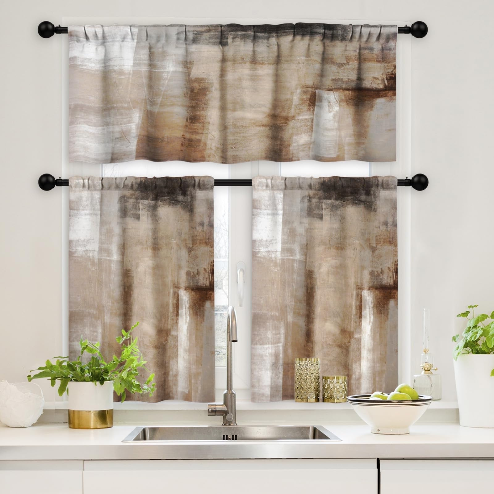 Galmaxs7 3 Piece Modern Abstract Art Kitchen Curtains Set For Home ... regarding Transforming Your Kitchen Space with Contemporary Curtain Designs