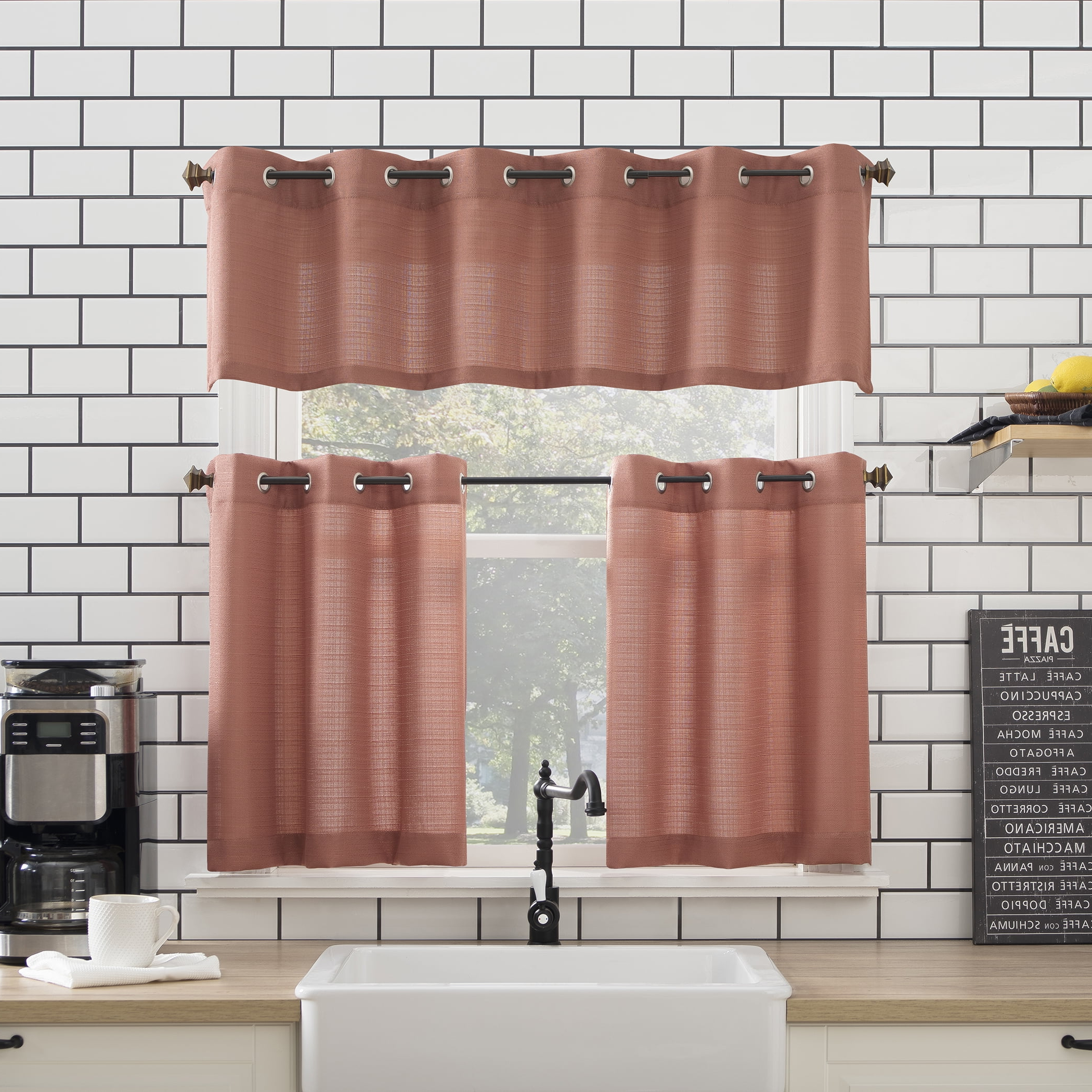 Mainstays Elevated Solid 3 Piece Kitchen Curtain Set - Walmart.com regarding Transforming Your Kitchen Space with Contemporary Curtain Designs
