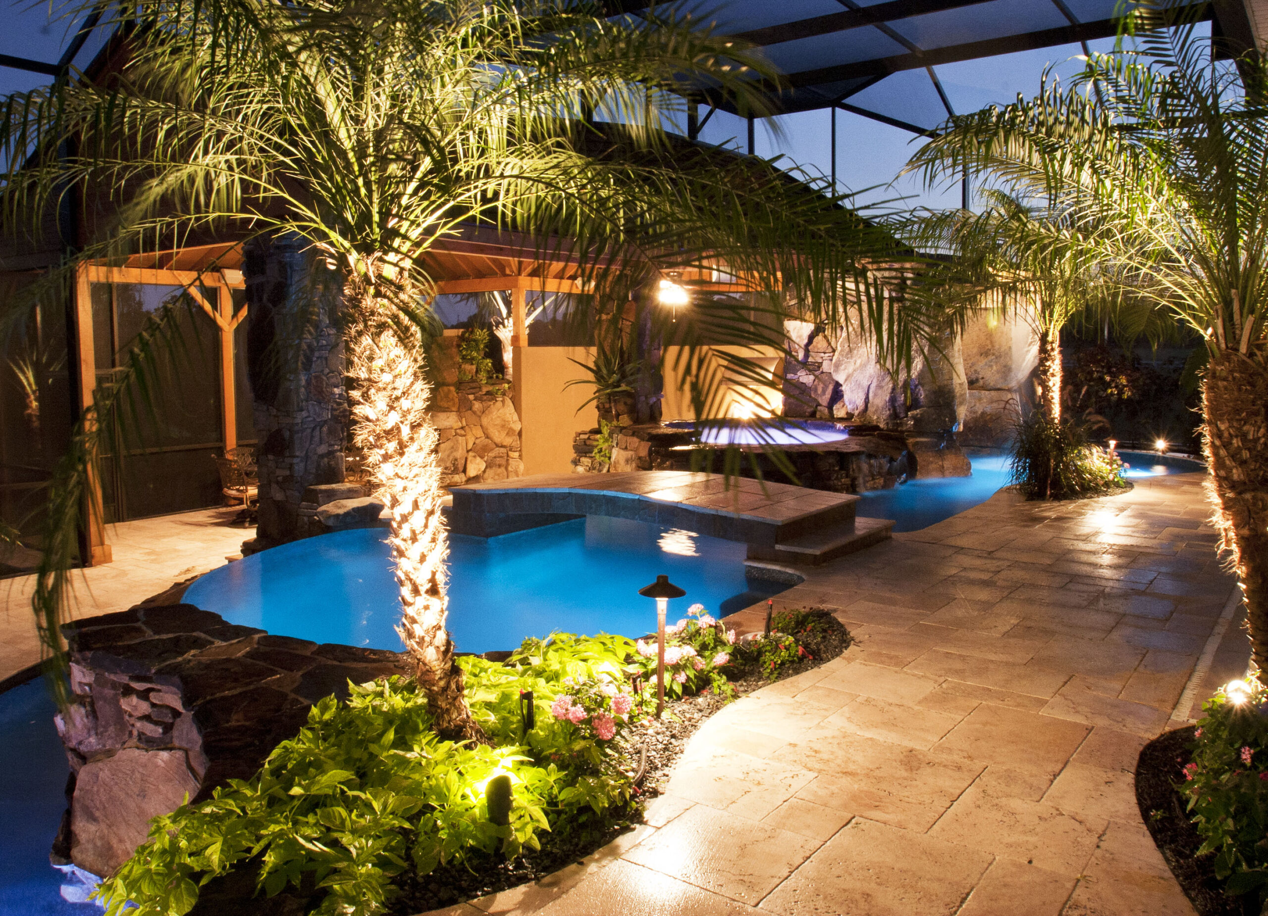 Swimming Pool And Spa With Outdoor Kitchen, Bar And Waterfalls | Lucas ... throughout Outdoor Pool Design Ideas